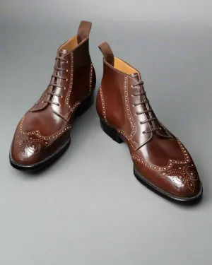 Brown Leather Barletta Lace Up Brogue Wingtip Oxford Boots - Boots
