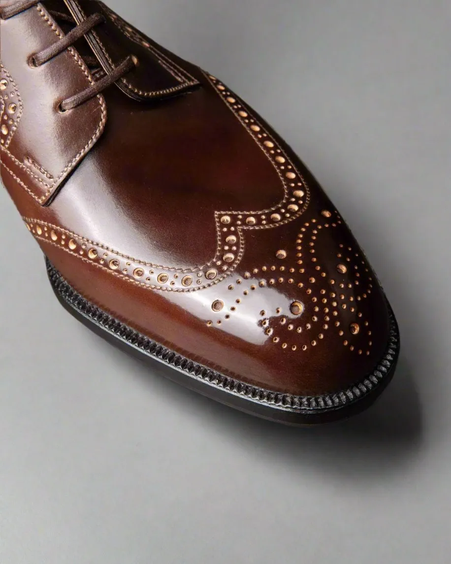 Brown Leather Barletta Lace Up Brogue Wingtip Oxford Boots - Boots