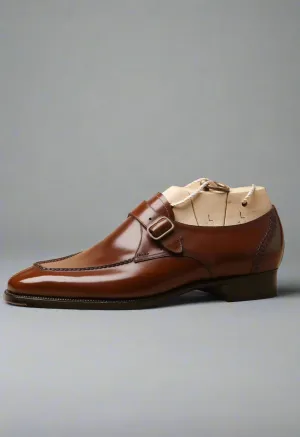 Brown Leather Derby Single Monk Straps - Monk Shoes