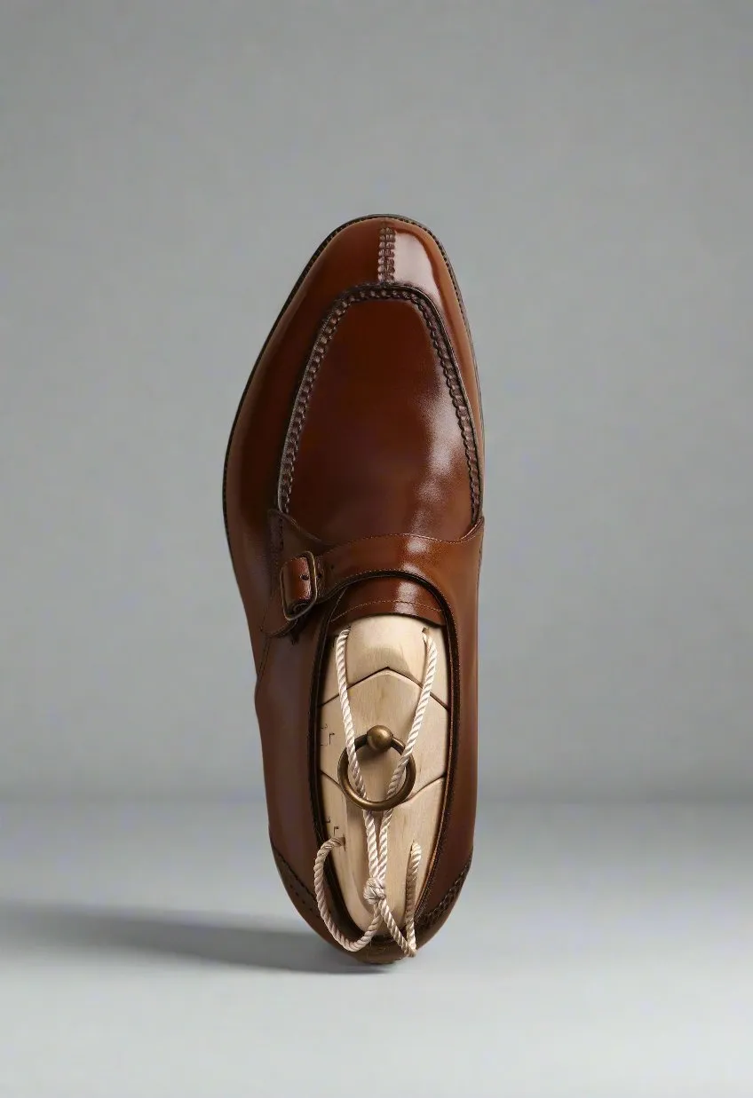 Brown Leather Derby Single Monk Straps - Monk Shoes