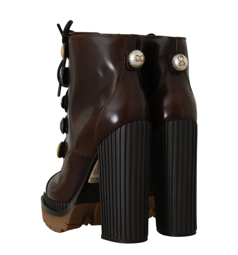 Brown Leather DG Logo Ankle Boots