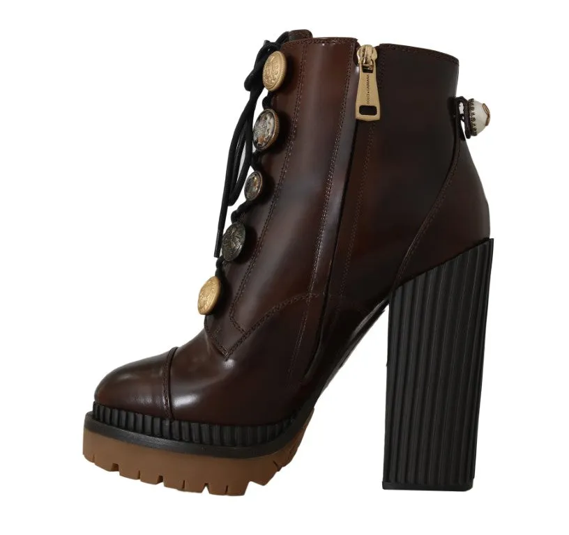 Brown Leather DG Logo Ankle Boots