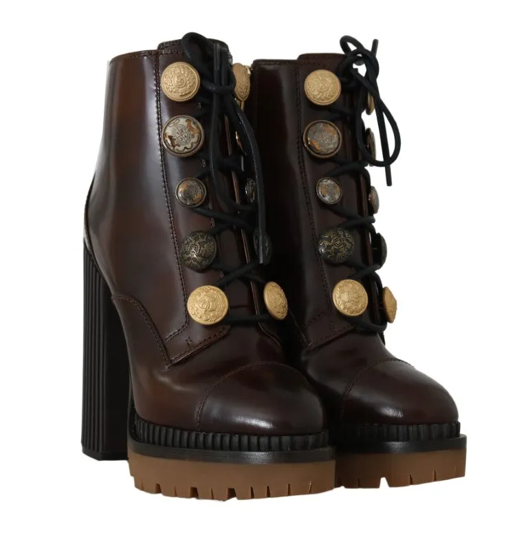 Brown Leather DG Logo Ankle Boots