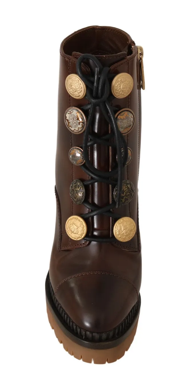 Brown Leather DG Logo Ankle Boots