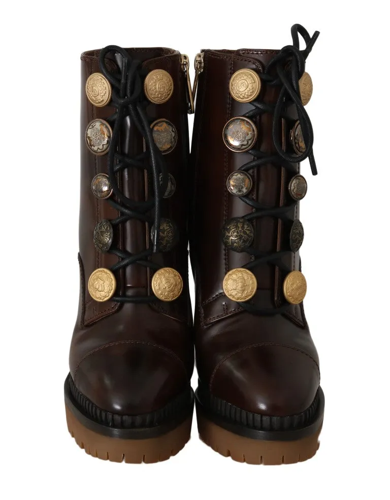 Brown Leather DG Logo Ankle Boots