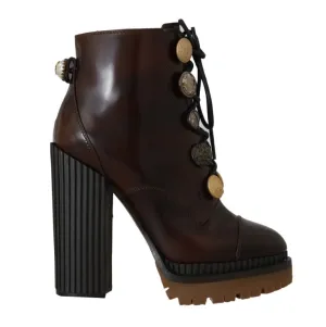 Brown Leather DG Logo Ankle Boots