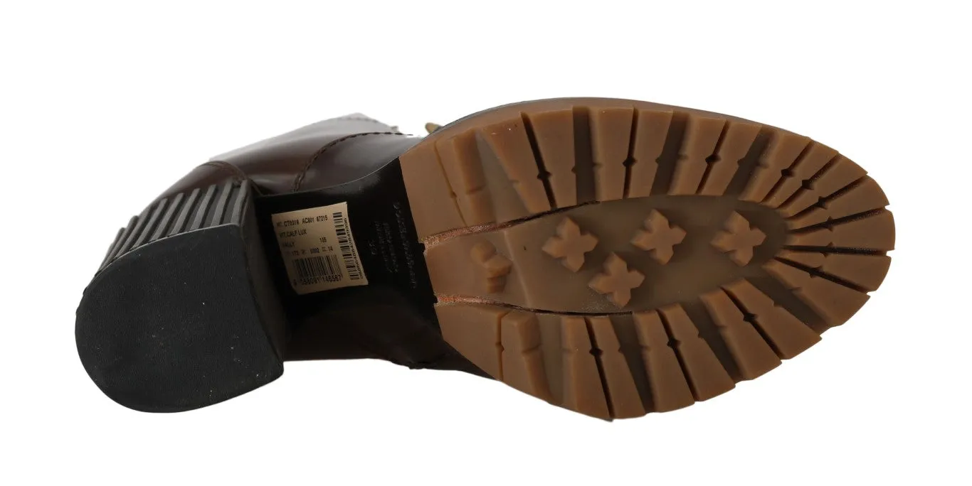 Brown Leather DG Logo Ankle Boots