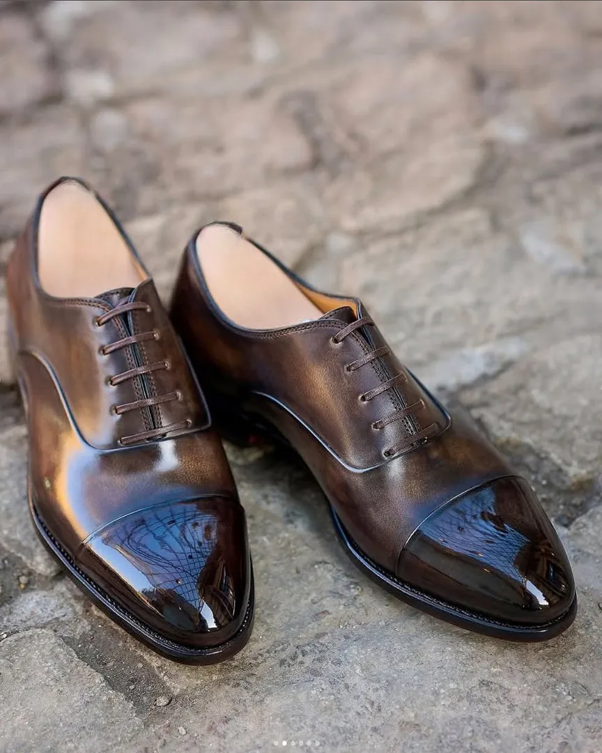 Brown Leather Isolde Brogue Round Toe Cap Oxford - Formal Shoes