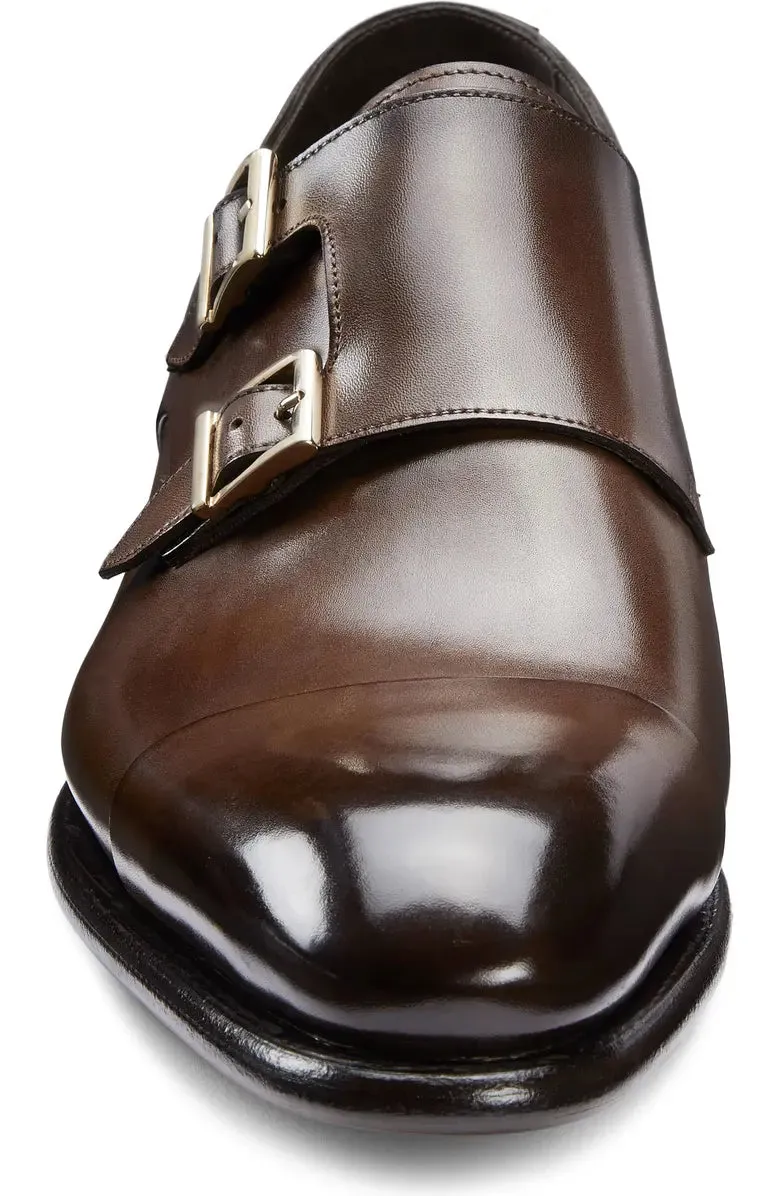 Brown Leather Soren Double Monk Strap Toe Cap Shoes - Monk Shoes