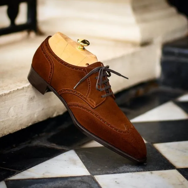 BROWN SUEDE LEATHER MODENA BROGUE WINGTIP OXFORD SHOE-FORMAL SHOES