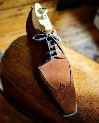 BROWN SUEDE LEATHER MODENA BROGUE WINGTIP OXFORD SHOE-FORMAL SHOES