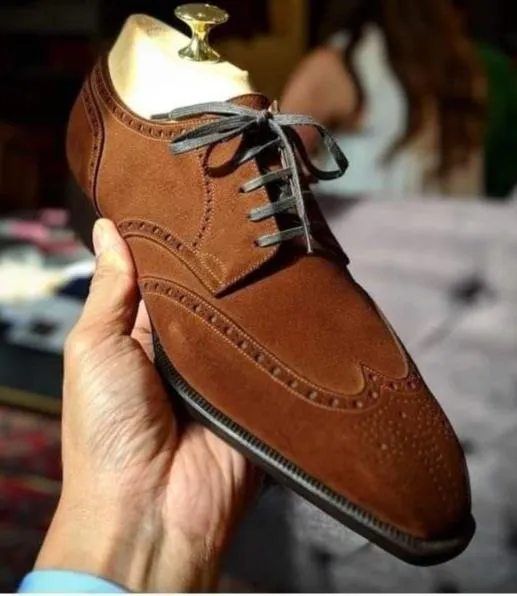 BROWN SUEDE LEATHER MODENA BROGUE WINGTIP OXFORD SHOE-FORMAL SHOES