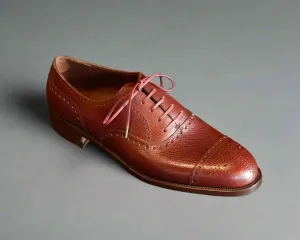BURGUNDY LEATHER BROGUE ROUND TOE CAP OXFORD SHOE - FORMAL SHOES