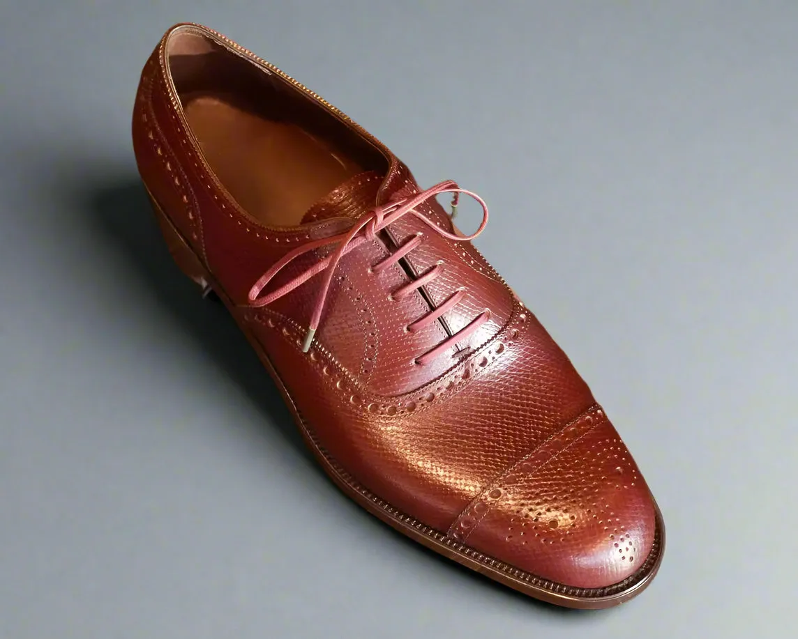 BURGUNDY LEATHER BROGUE ROUND TOE CAP OXFORD SHOE - FORMAL SHOES