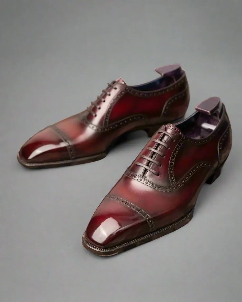 Burgundy Leather Isolde Brogue Toe Cap Oxfords - Formal Shoes