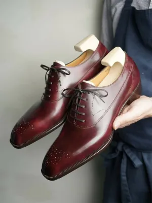 BURGUNDY LEATHER MODENA BROGUE WHOLECUT OXFORD SHOE - FORMAL SHOES