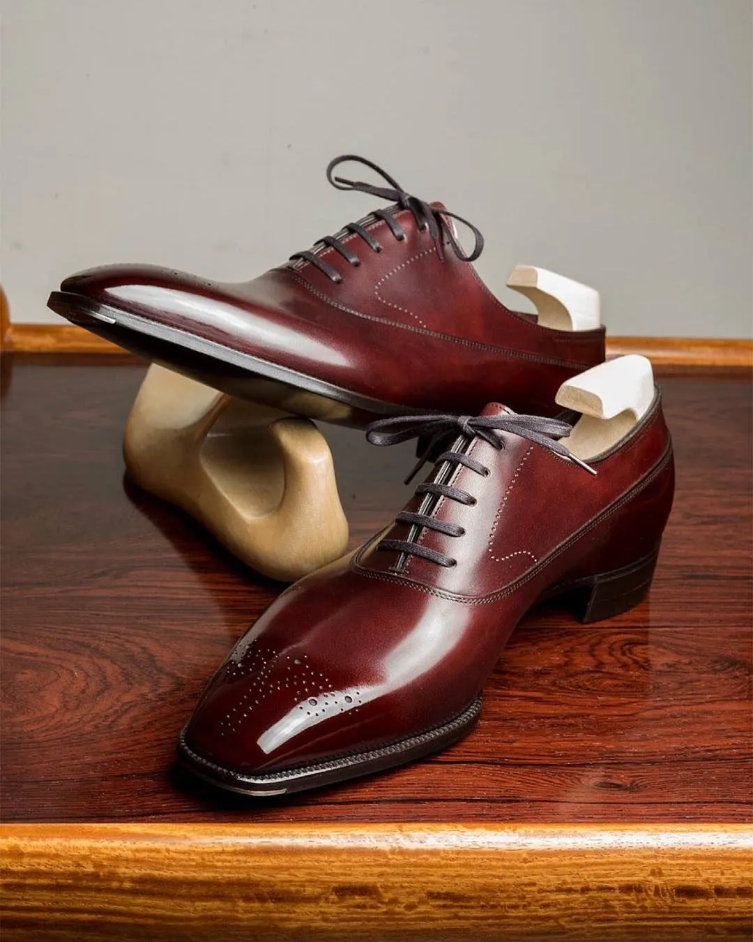 BURGUNDY LEATHER MODENA BROGUE WHOLECUT OXFORD SHOE - FORMAL SHOES