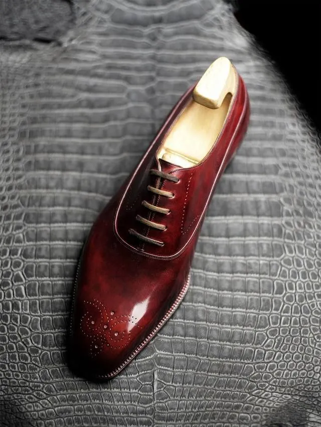 BURGUNDY LEATHER MODENA BROGUE WHOLECUT OXFORD SHOE - FORMAL SHOES