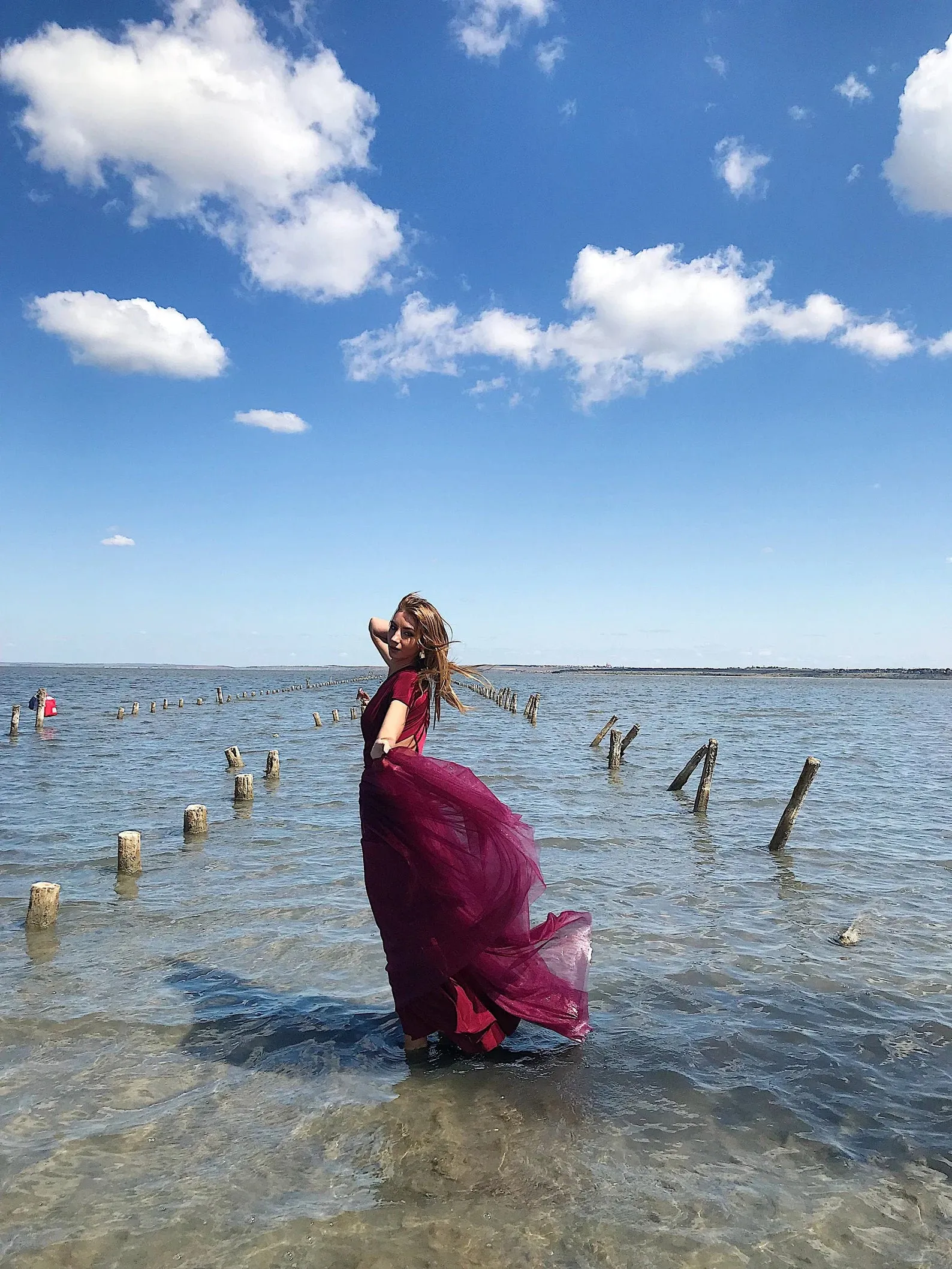 Burgundy Tulle Prom Dress Long ,Red Modest Evening Dress