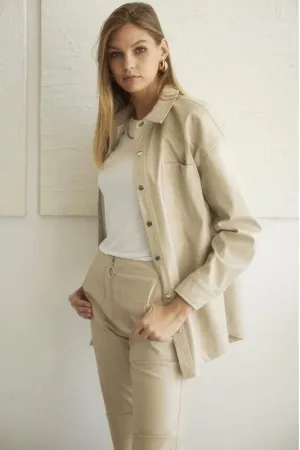 Button Down Faux Leather Shacket