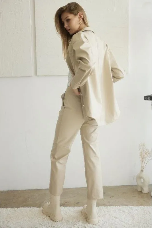 Button Down Faux Leather Shacket