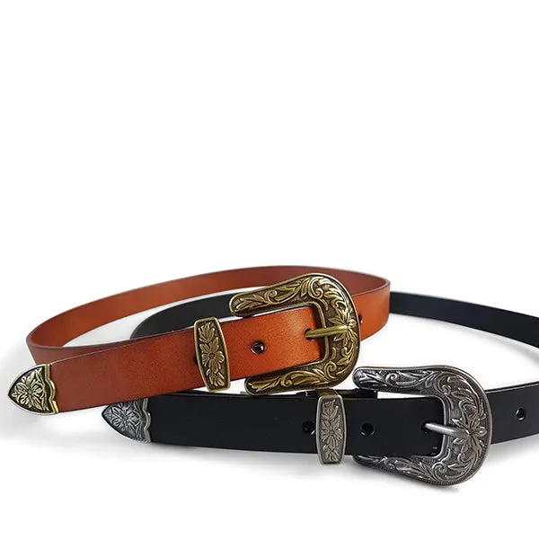 CAMDEN - Addison Road Tan Leather Belt with Floral Western Buckle