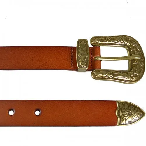 CAMDEN - Addison Road Tan Leather Belt with Floral Western Buckle