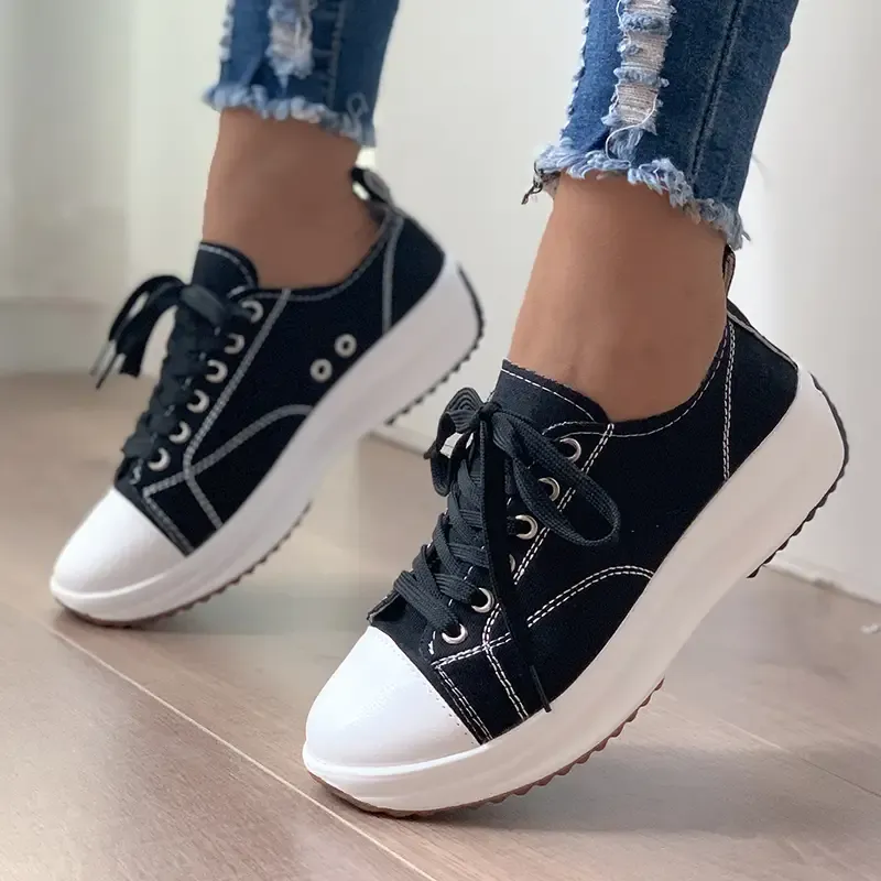 Candy Color Thick Bottom Anti Slip Lace Up Canvas Shoes for Women