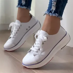 Candy Color Thick Bottom Anti Slip Lace Up Canvas Shoes for Women