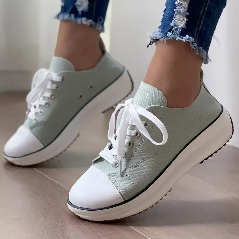 Candy Color Thick Bottom Anti Slip Lace Up Canvas Shoes for Women