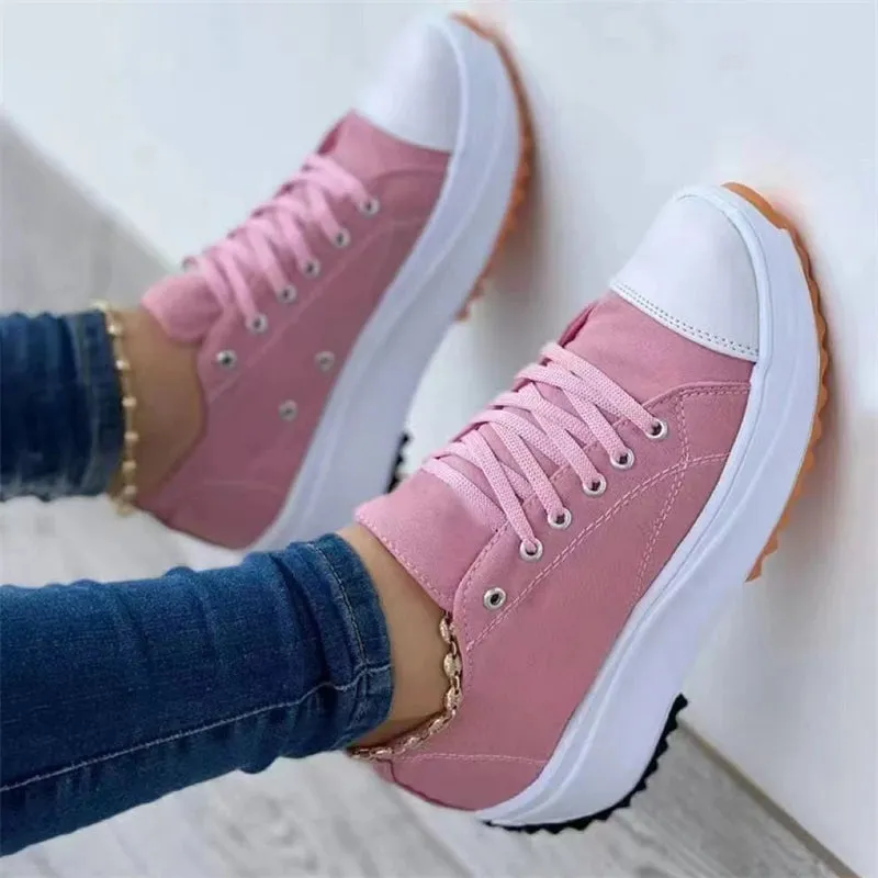Candy Color Thick Bottom Anti Slip Lace Up Canvas Shoes for Women