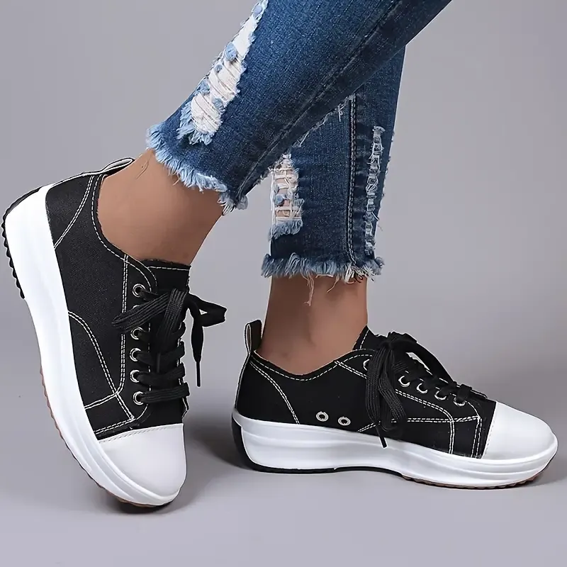 Candy Color Thick Bottom Anti Slip Lace Up Canvas Shoes for Women
