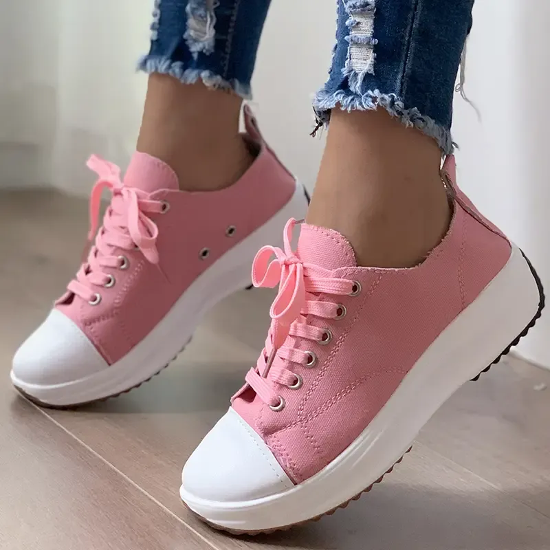 Candy Color Thick Bottom Anti Slip Lace Up Canvas Shoes for Women