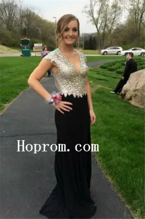 Cap Sleeve Prom Dresses,V-Neck Prom Dress,Evening Dress