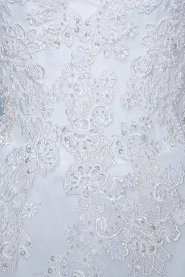 Cap Sleeves Floor-Length Court Train Wedding Dress With Beading TN0100