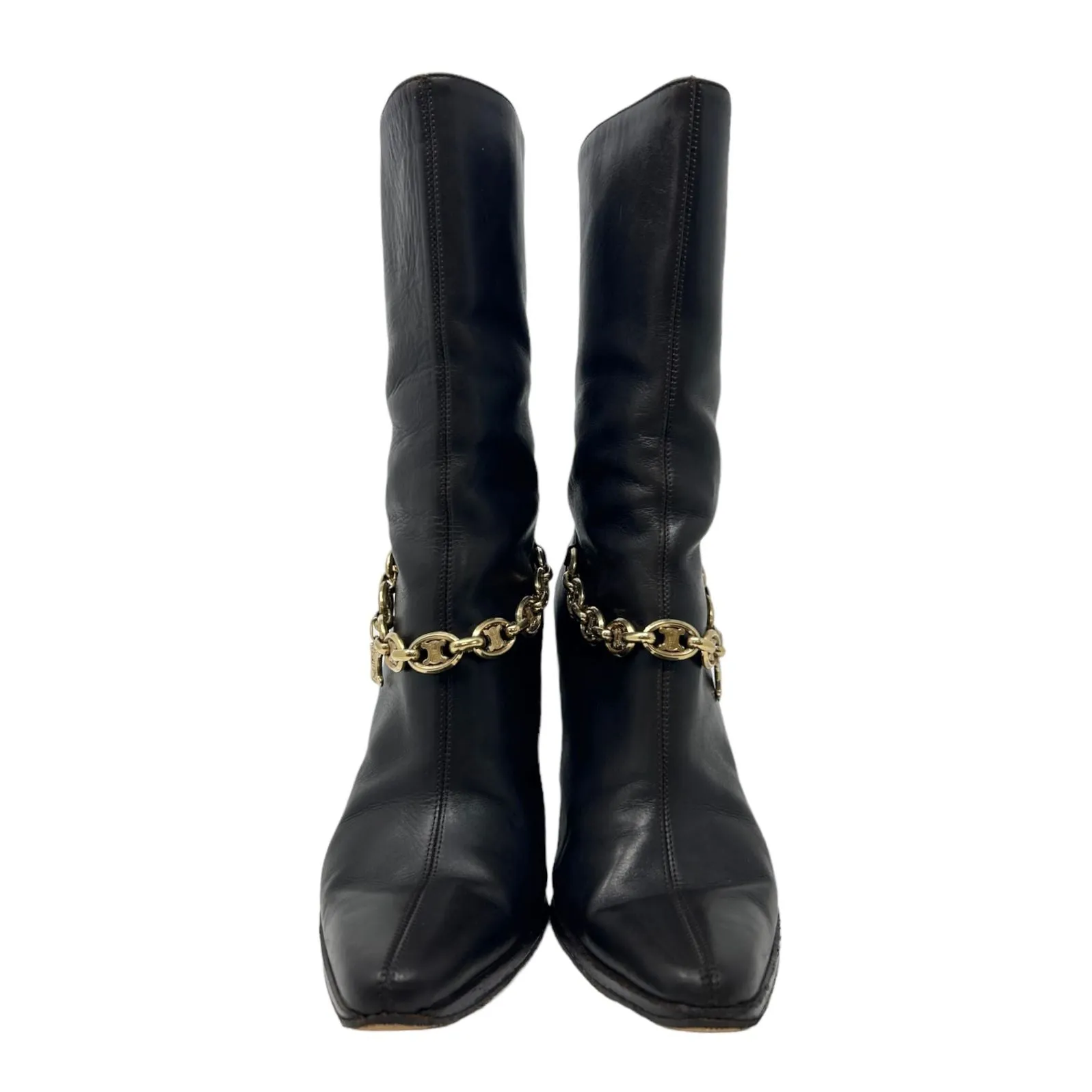 Celine Black Logo Chain Boots