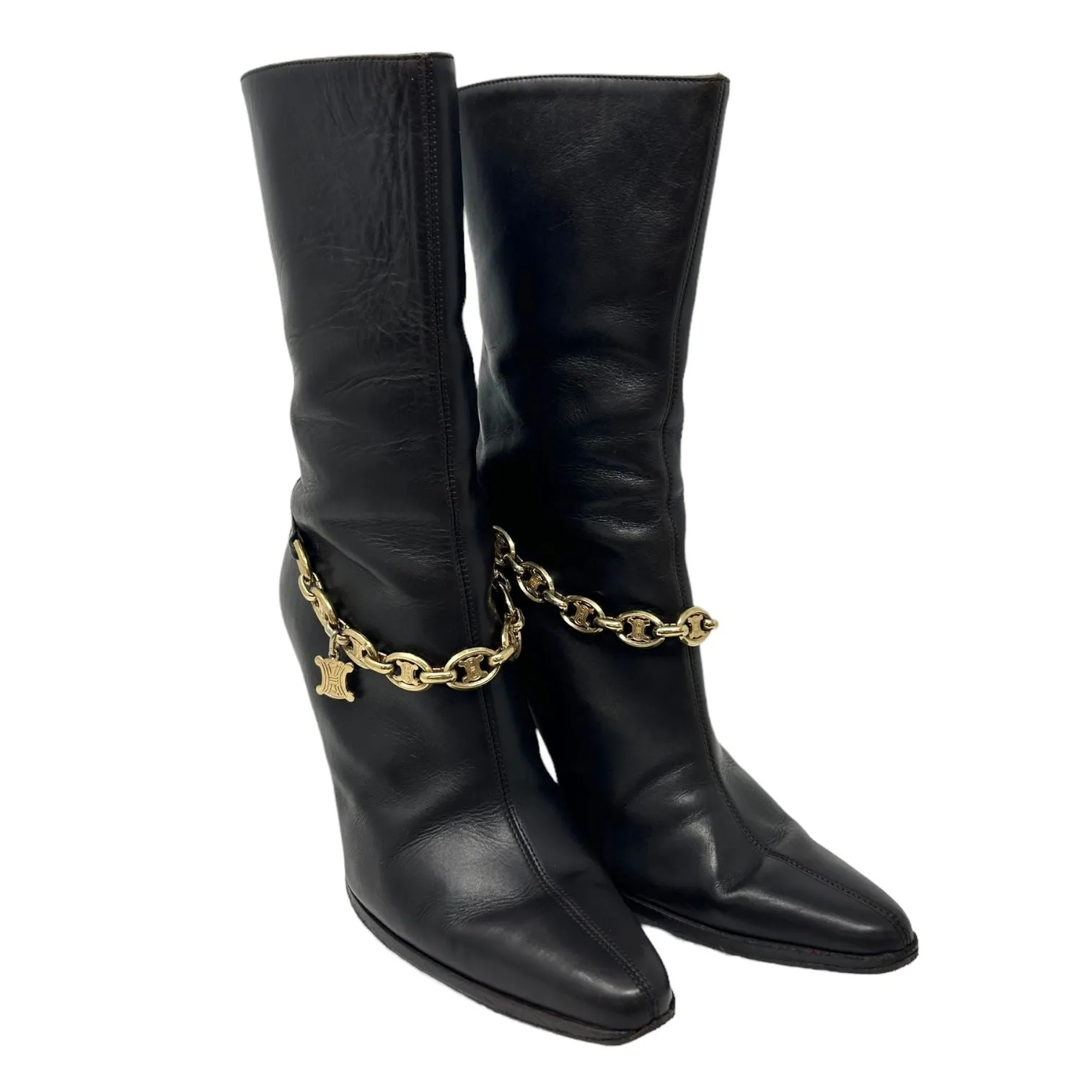 Celine Black Logo Chain Boots