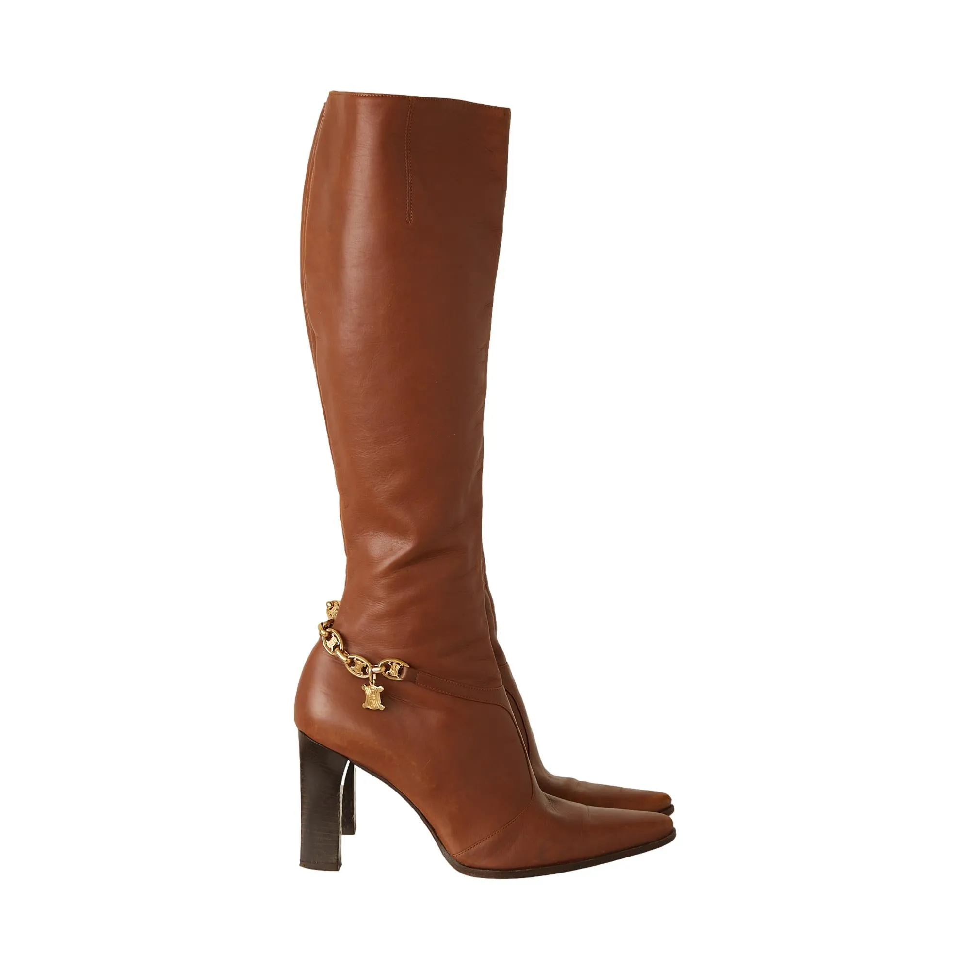 Celine Brown Leather Chain Boots