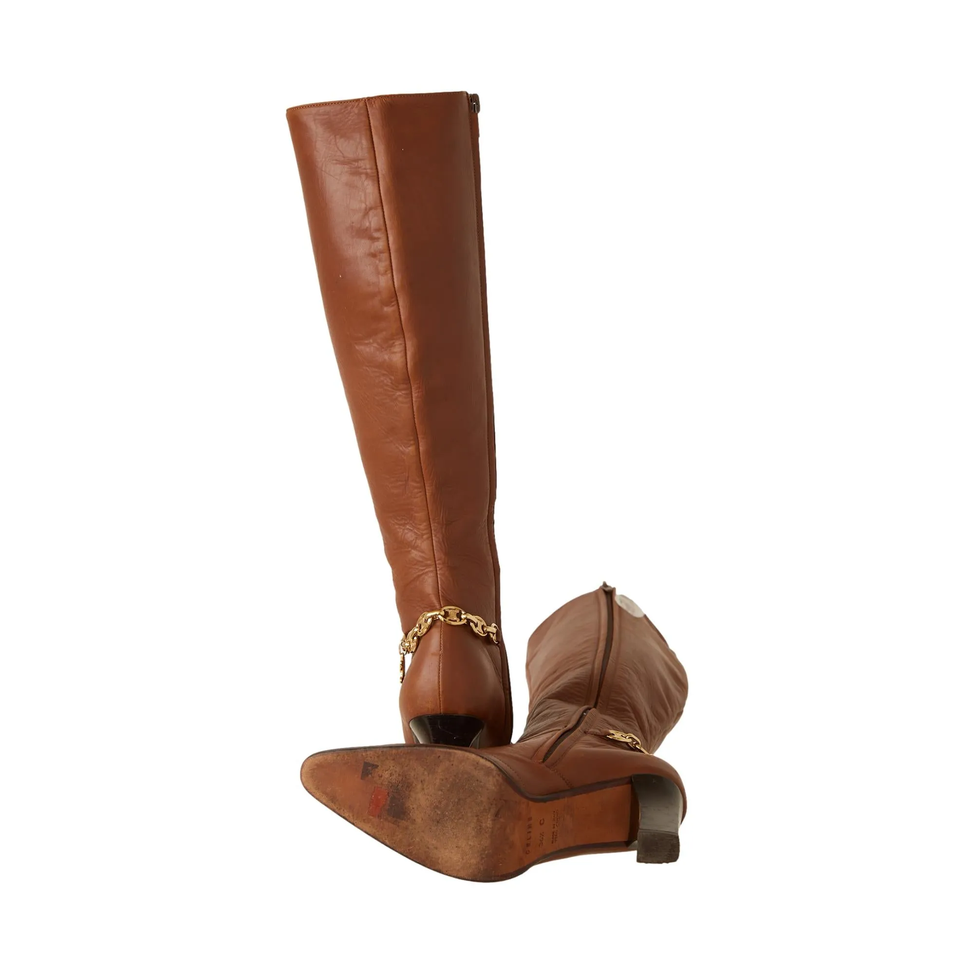 Celine Brown Leather Chain Boots