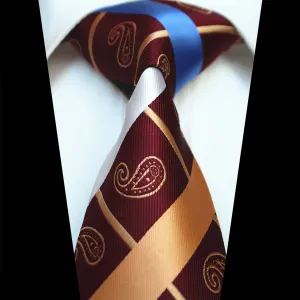 Celino Burgandy Paisley 100% Woven Silk Tie for Men Necktie Premium Turkey Made