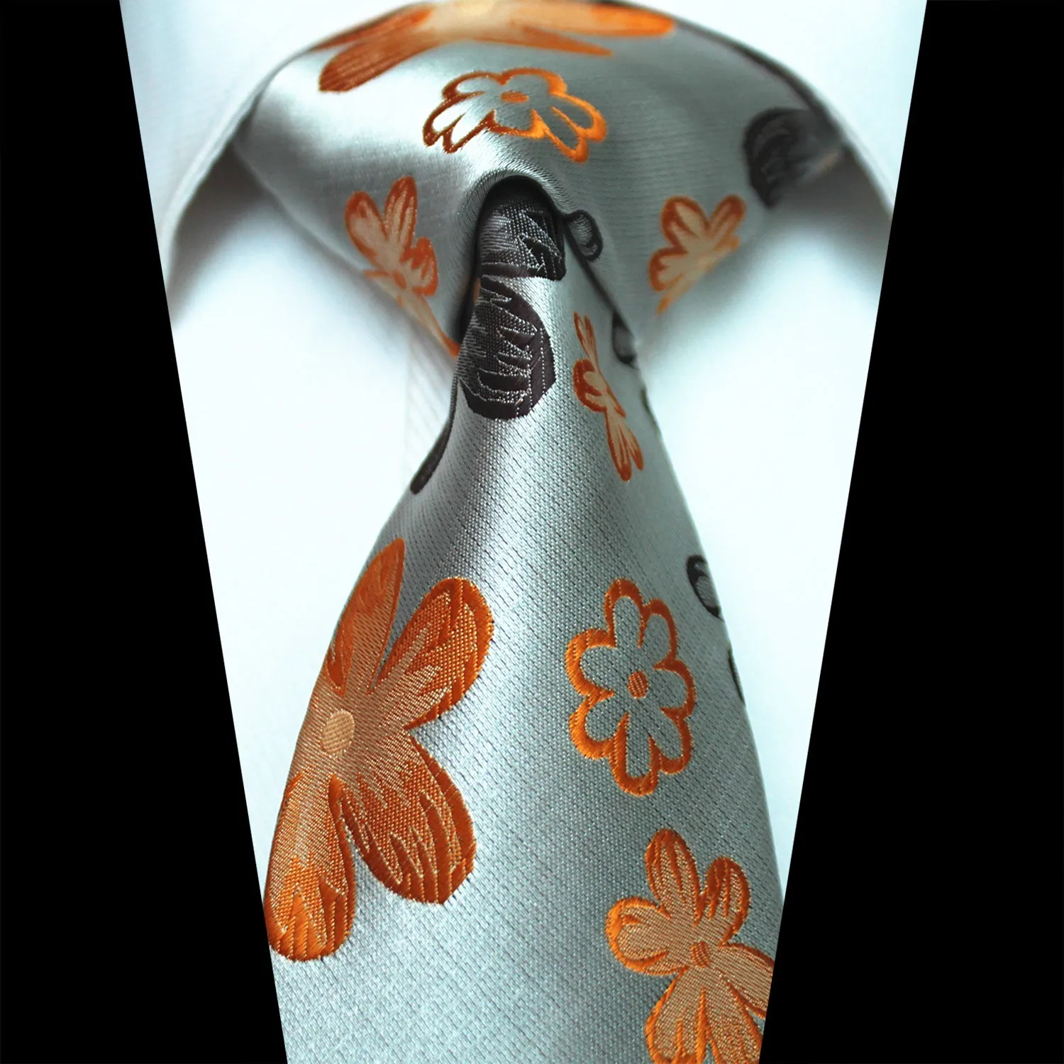 Celino Grey Floral 100% Woven Silk Tie for Men Necktie Premium Turkey Made