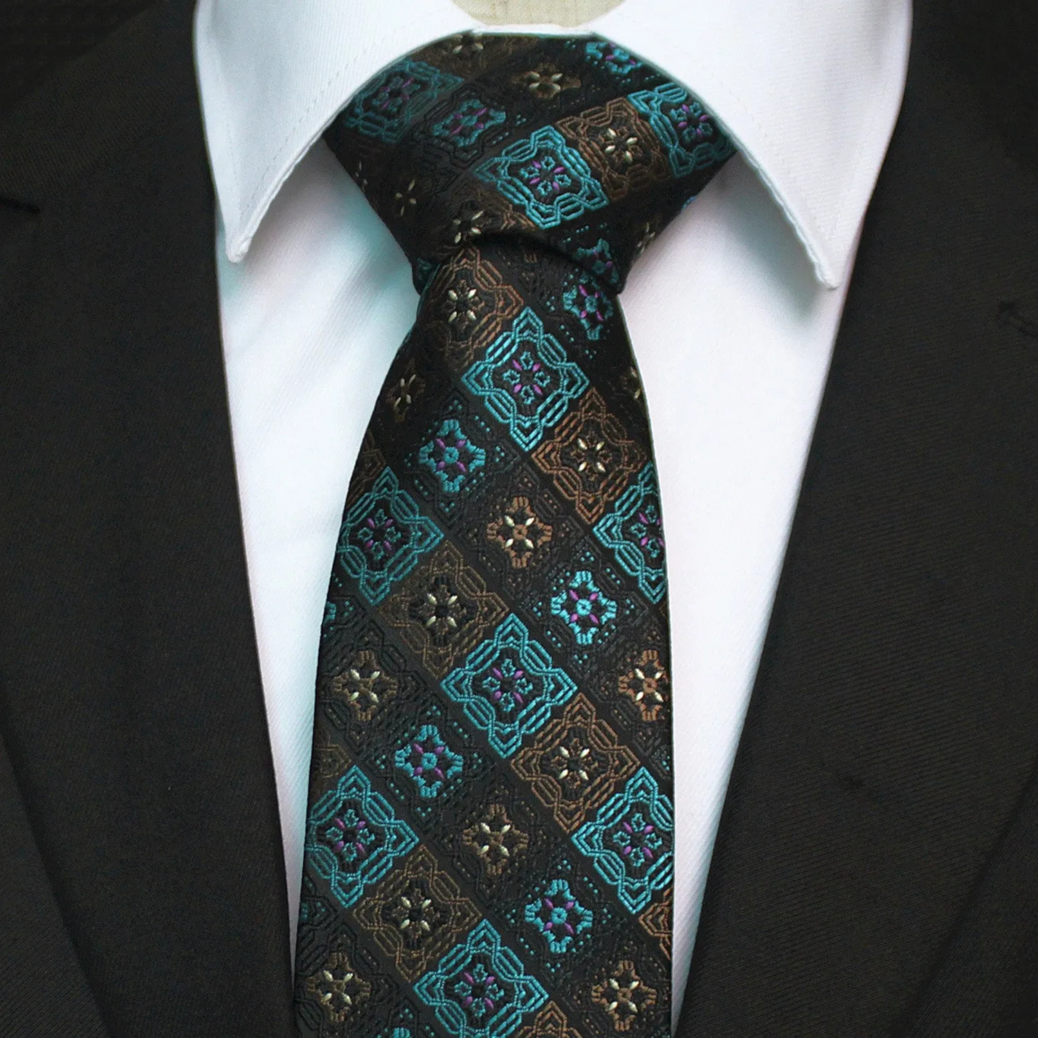 Celino Men's Neck Tie Premium European Made with Gift Box[Turqouise Brown Floral]