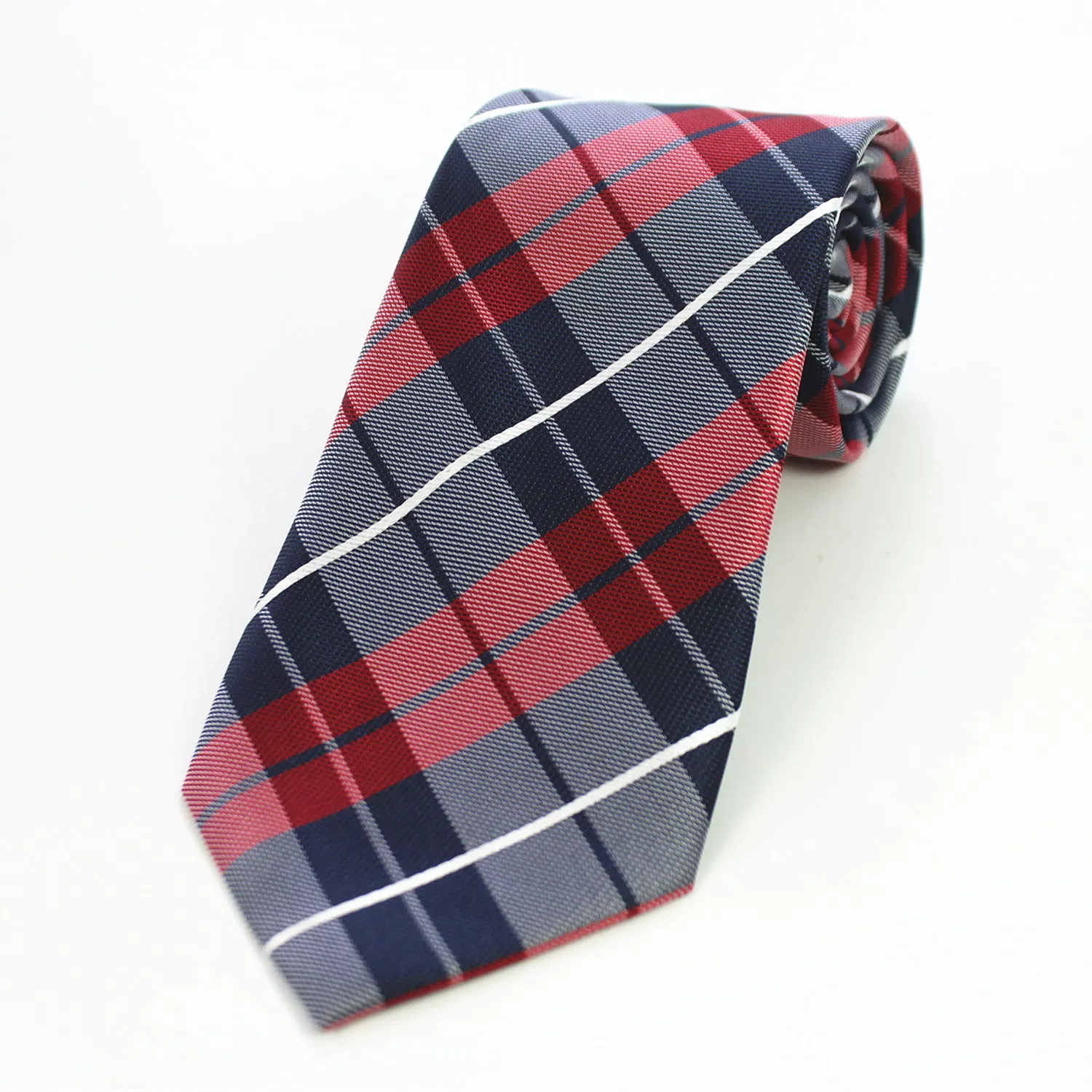 Celino Red Blue Check 100% Woven Silk Men's Tie Necktie Premium Turkey Made