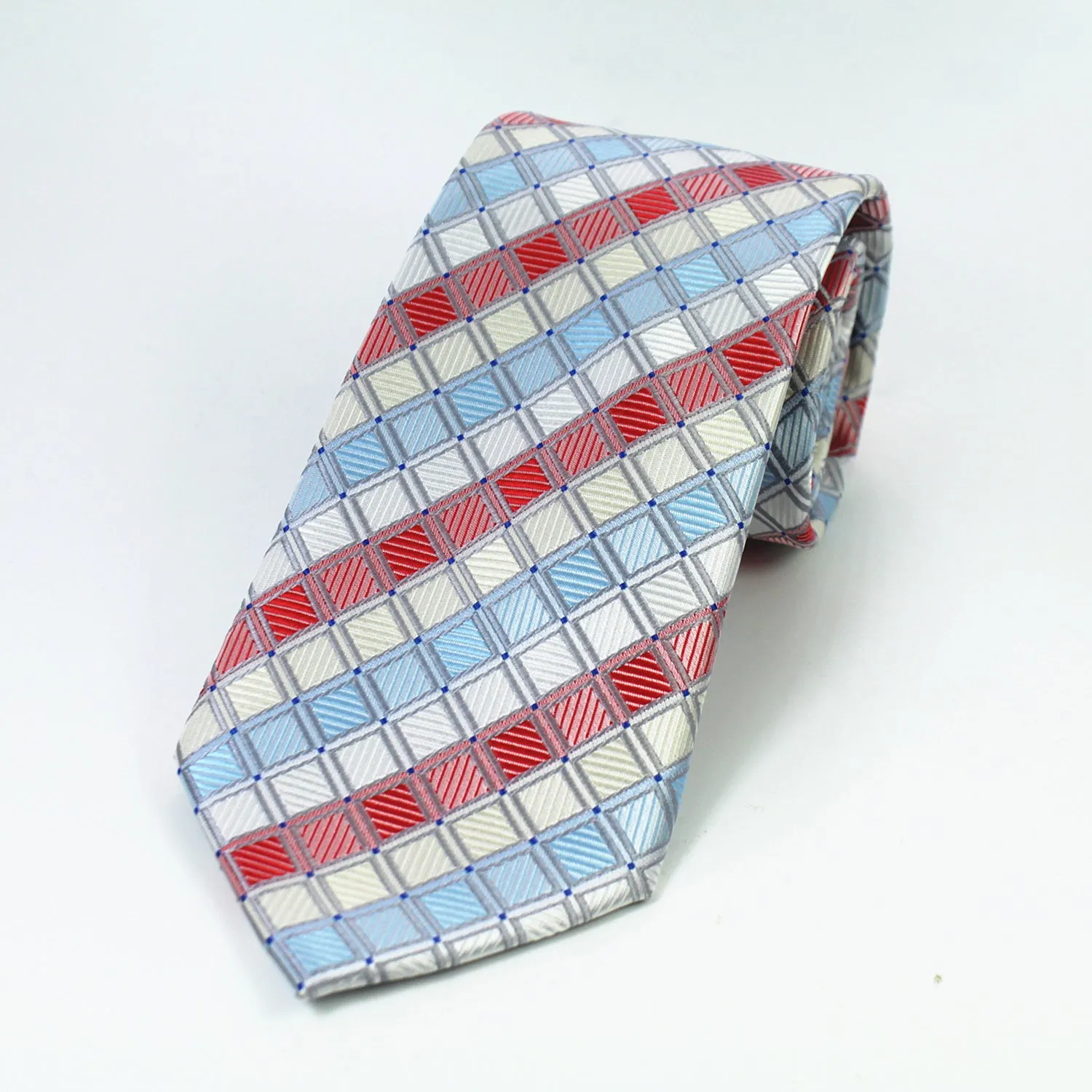 Celino Turquoise Red White Squares 100% Woven Silk Men's Tie Necktie Turkey Made