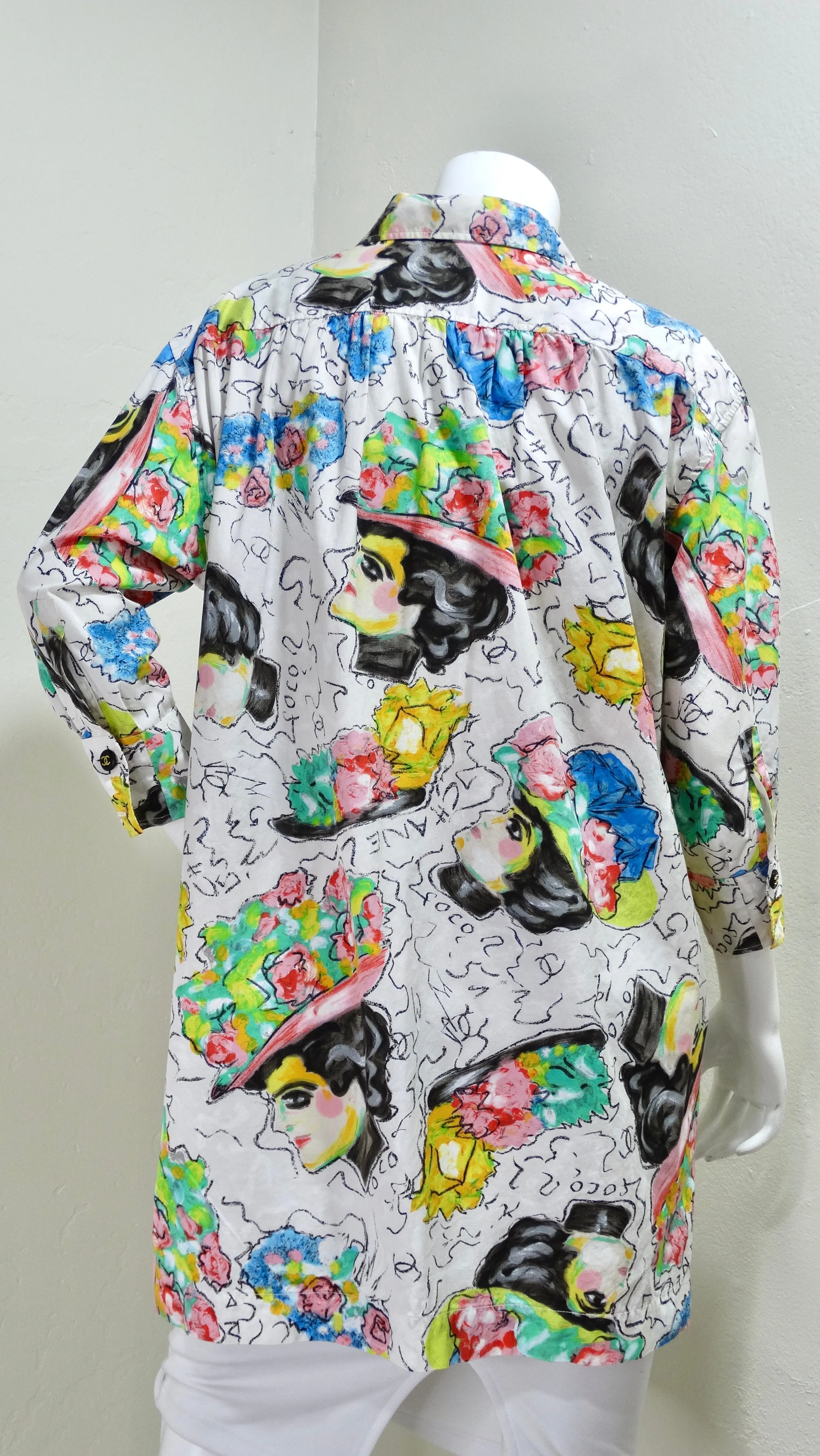 Chanel 1990's CC Buttons Abstract Print Blouse