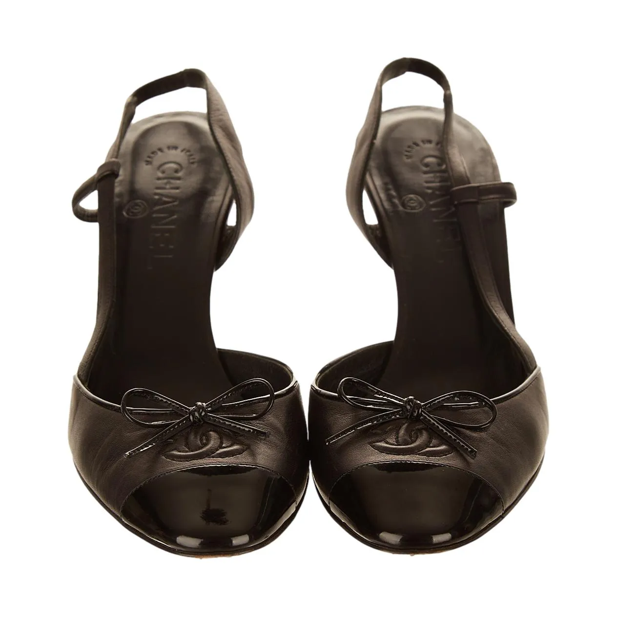 Chanel Black Logo Bow Heels