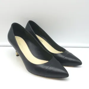 Chanel CC Gold-Tipped Heel Cap Toe Pumps Black Leather Size 37.5