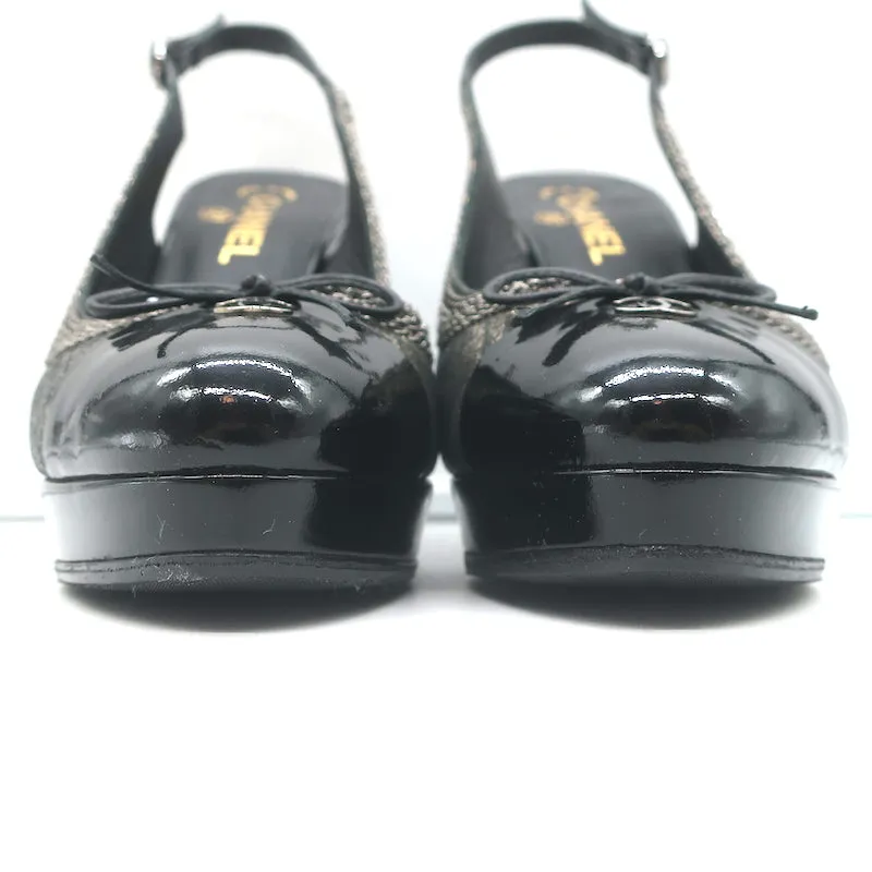 Chanel Chain-Trim CC Cap Toe Platform Slingback Pumps Black/Gold Size 39.5