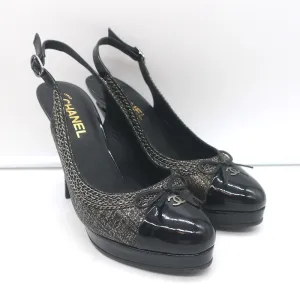 Chanel Chain-Trim CC Cap Toe Platform Slingback Pumps Black/Gold Size 39.5