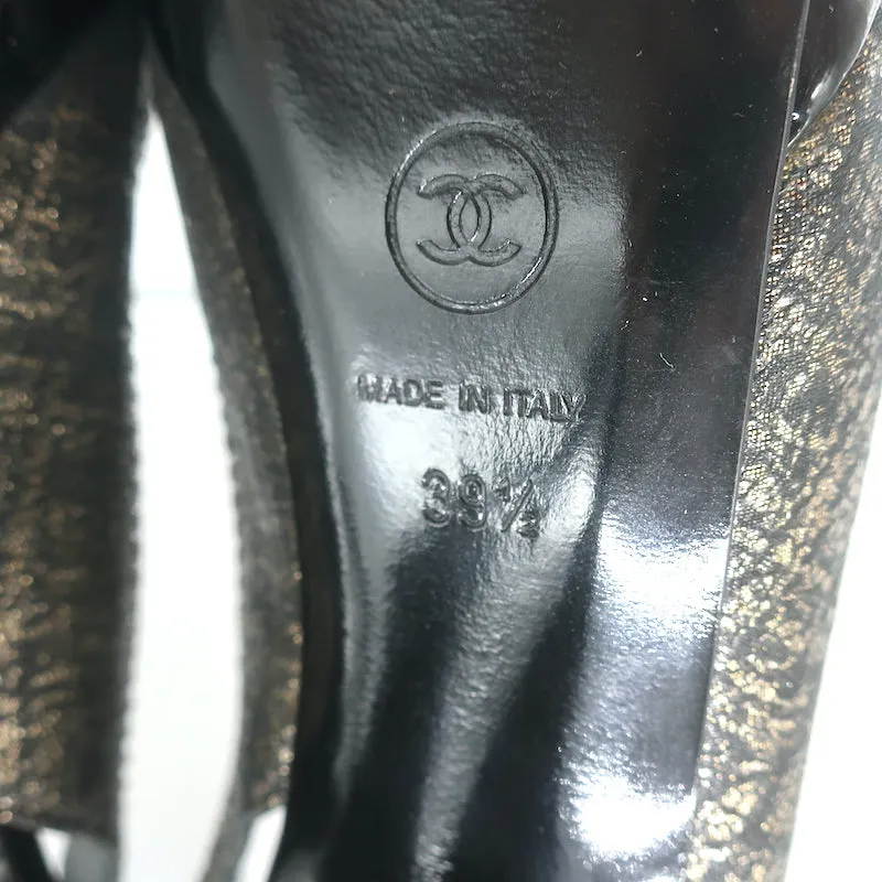 Chanel Chain-Trim CC Cap Toe Platform Slingback Pumps Black/Gold Size 39.5